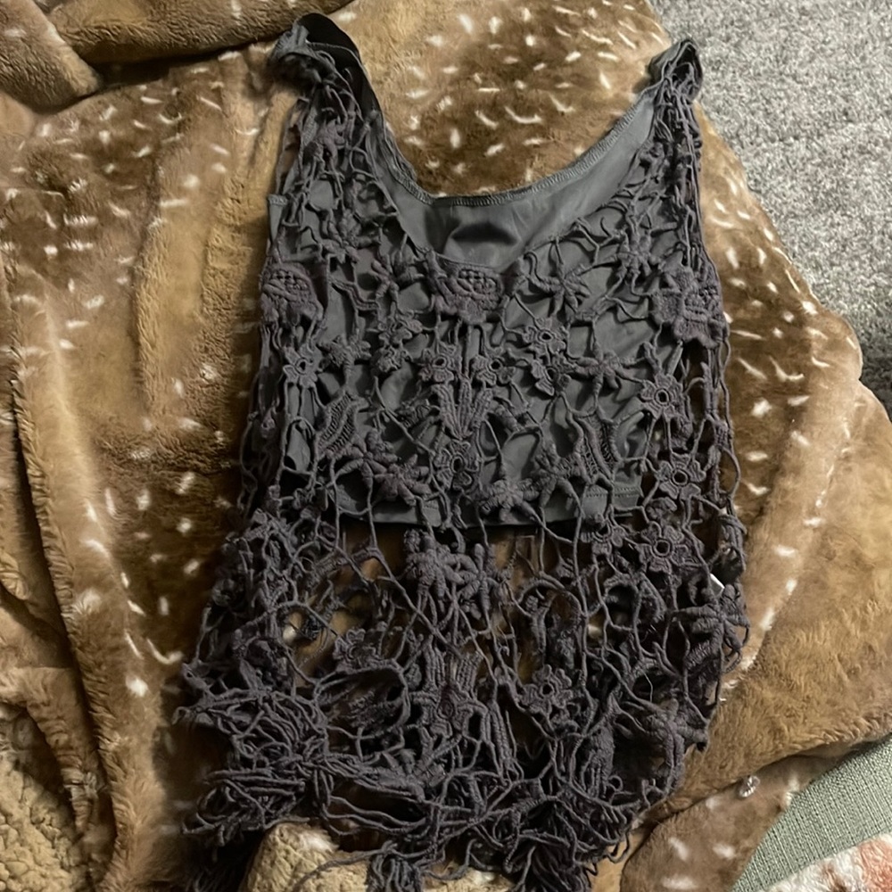 Gray lace crop top
